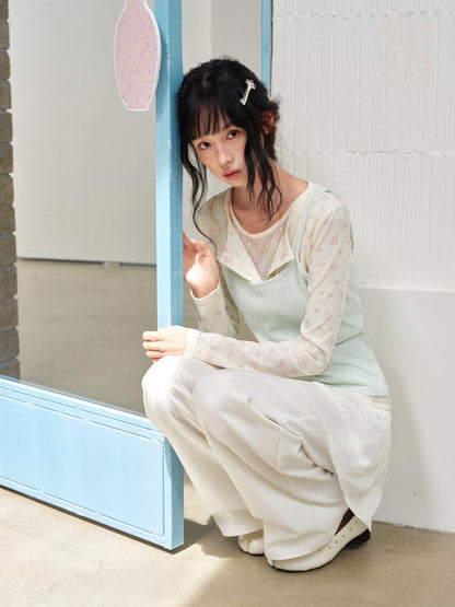 DAILY ARTIST - Mint Green Floral Layered Henley Lace Top