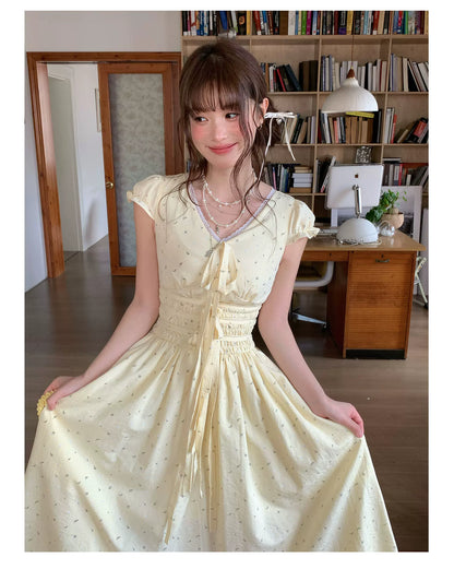 [RF] “Butter Peach Blossom” Goose Yellow Floral Maxi Dress
