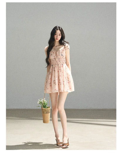 "A Meadow of Dreams" Dutch Cream Ruched Babydoll Mini Dress