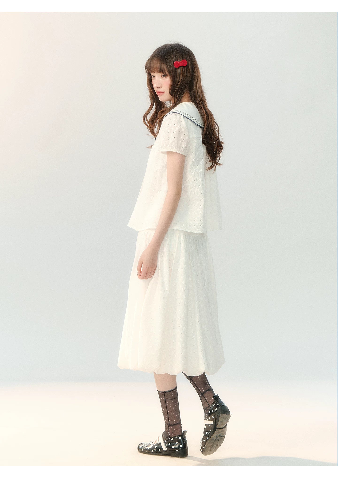 "Sea Breeze Chronicle" White Sailor Collar Skirt Set LL2026185