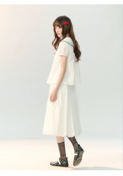 "Sea Breeze Chronicle" White Sailor Collar Skirt Set LL2026185