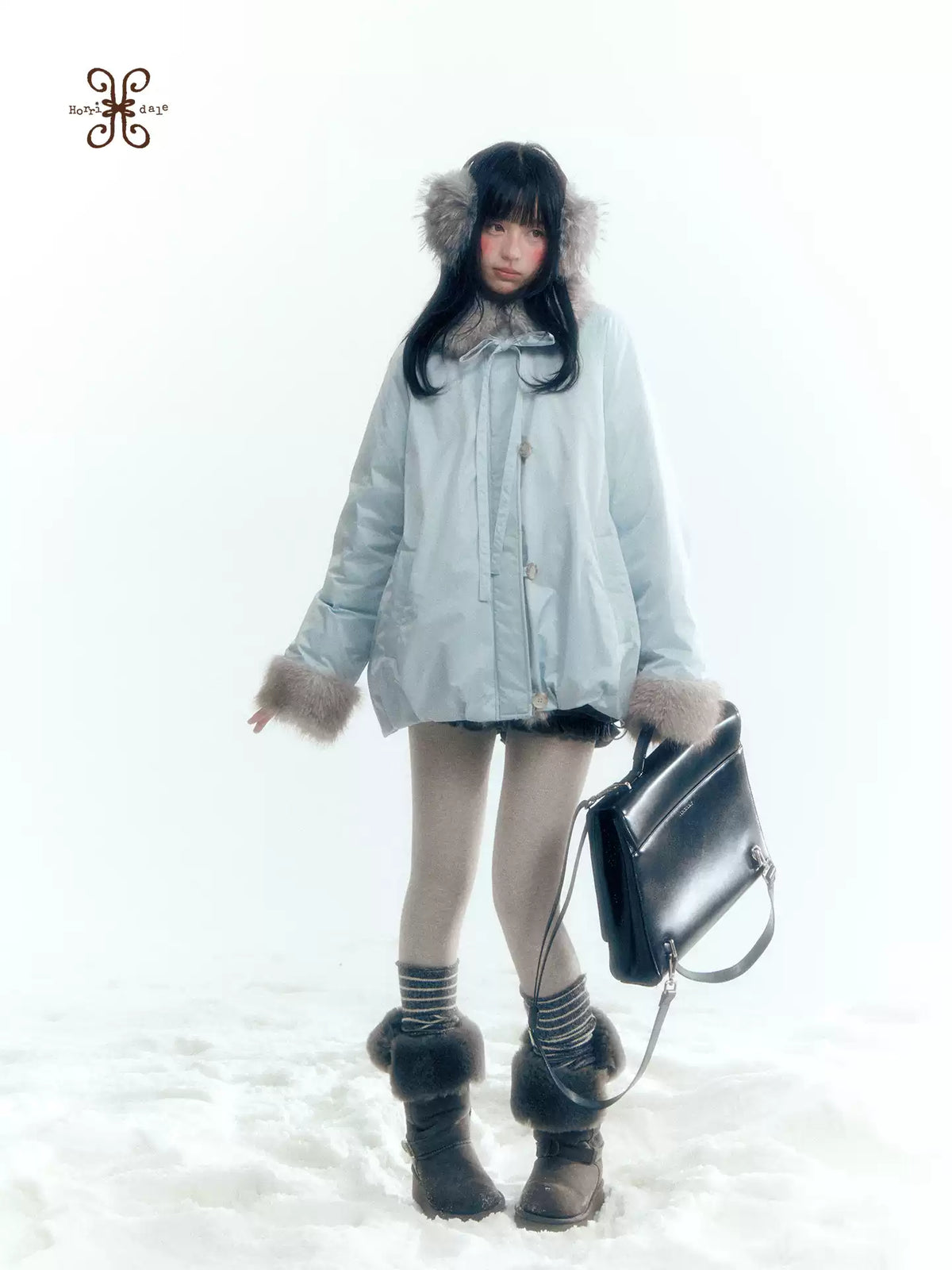 Horridale - Blue Bud-Shaped Faux Fur Collar Parka Down Jacket