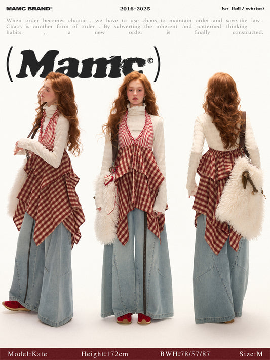 MAMC - Red Plaid Layered Slip Dress – Asymmetrical Fall Streetwear Mini
