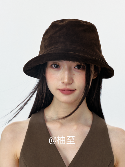 Suede Bucket Hat – Mocha Brown Wide Brim Hat