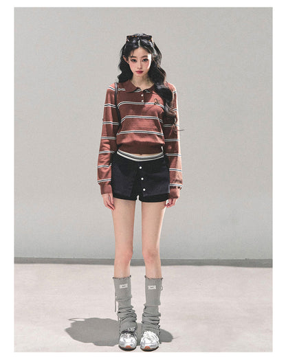 少也眼 “Between Illusion and Reality” Knit Polo Top - Mocha Brown 98465165