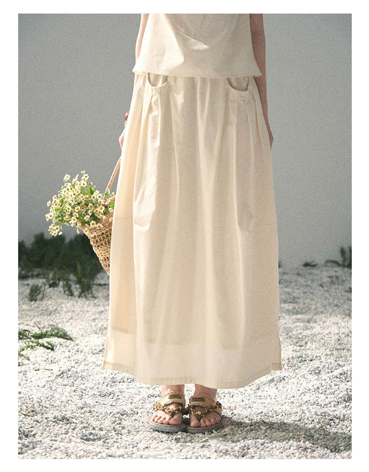 “Ivory Pleated Verse” Soft White Asymmetrical Twist Top & Skirt