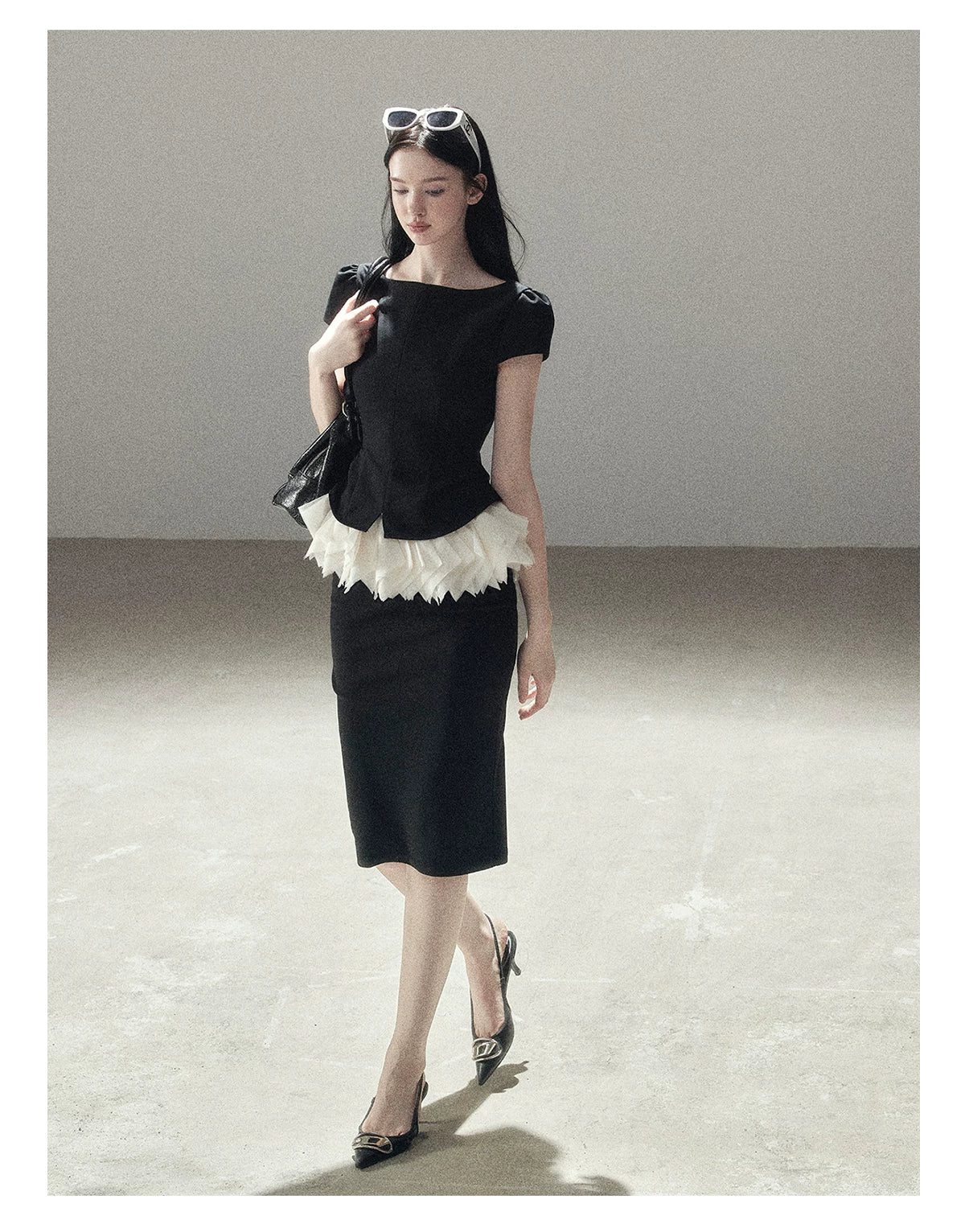 "Her Black & White Poem" Elegant Contrast Two-Piece Set