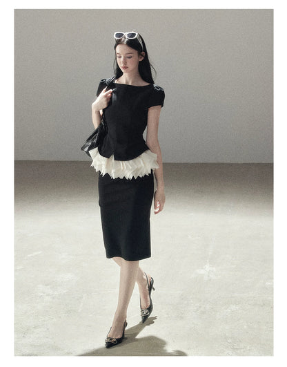 "Her Black & White Poem" Elegant Contrast Two-Piece Set