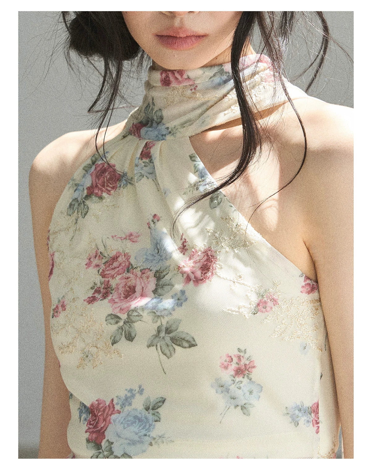 "Flowers & Sunlight" Dutch Cream Off-Shoulder Mesh Top