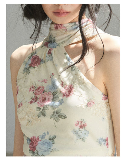 "Flowers & Sunlight" Dutch Cream Off-Shoulder Mesh Top
