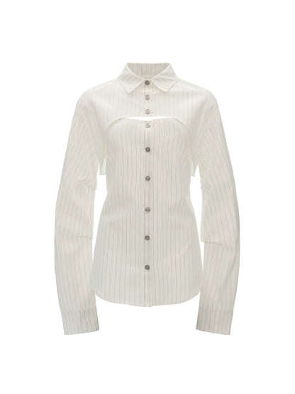 White Stripe Tie-Back Shirt & Cami Set
