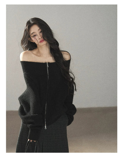 AOMALM - Quiet Black Wool-Blend Cropped Knit Jacket