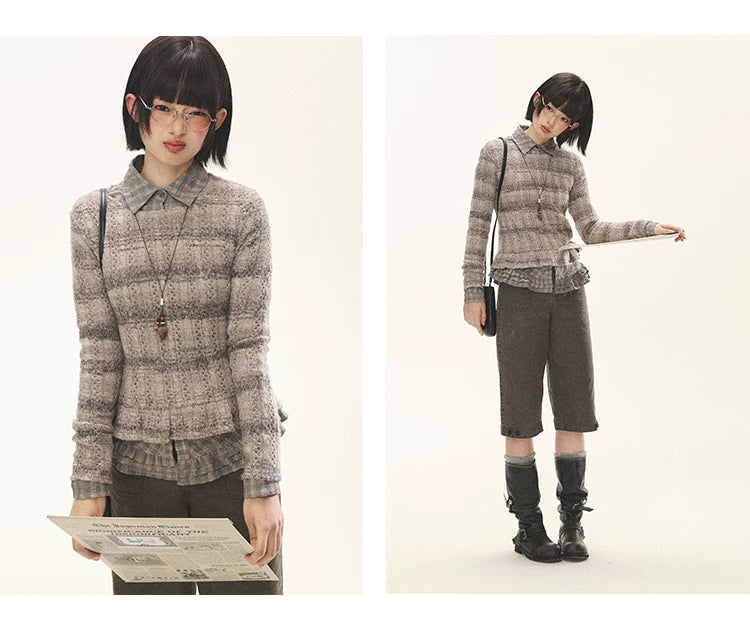 "Sandalwood Violet" Purple Mist Open-Knit Peplum Sweater