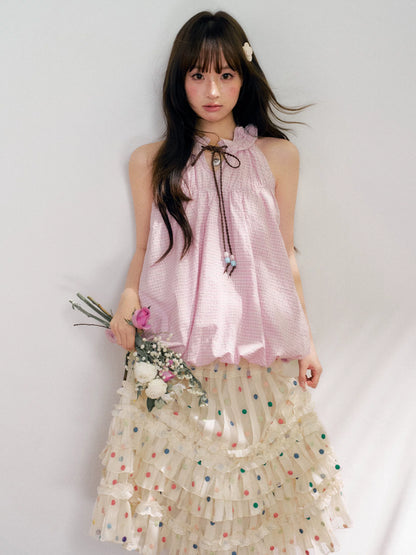“Pink Mist Whispers” Lavender Crinkle Halter Top