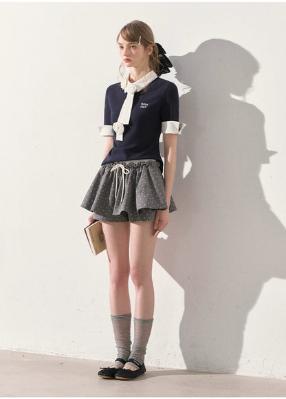 "Beyond the Classroom" Navy Layered Knit Top with Floral Tie