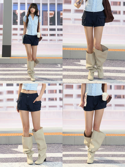 "Off-Duty Flight" Navy High-Waisted Cargo Shorts