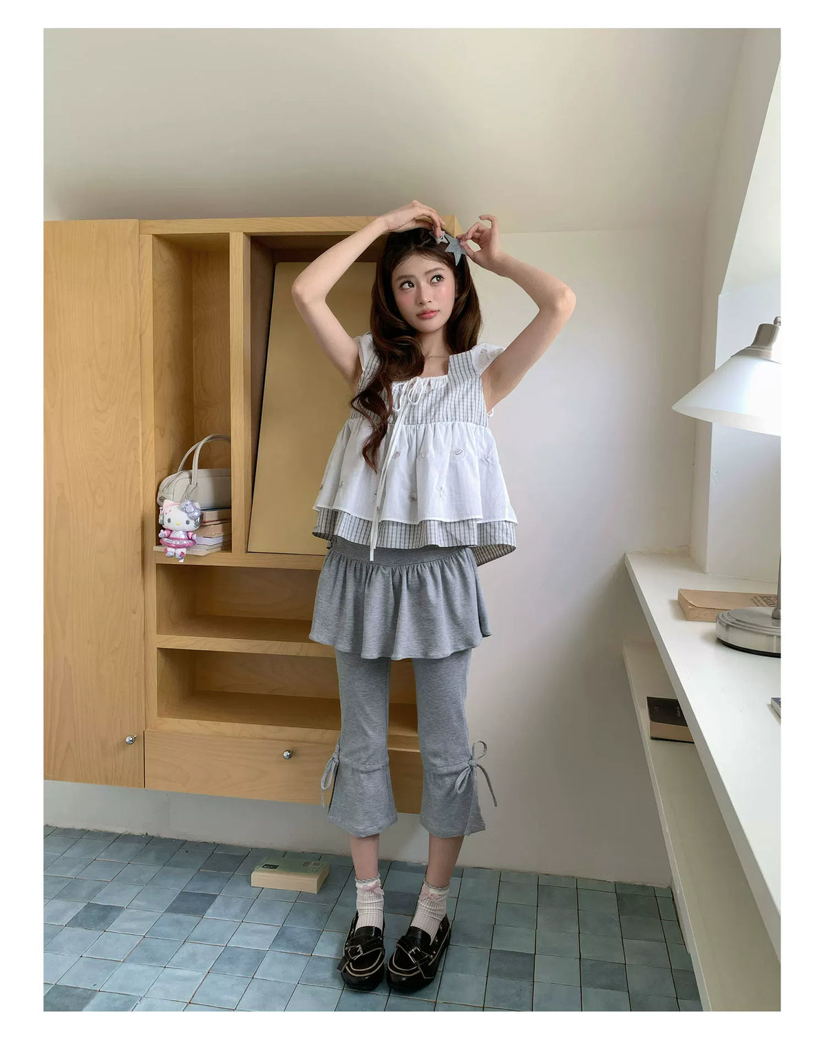 [RF] “Milk Gray Ballet” Gray Adjustable Drawstring Slim Flare Pants