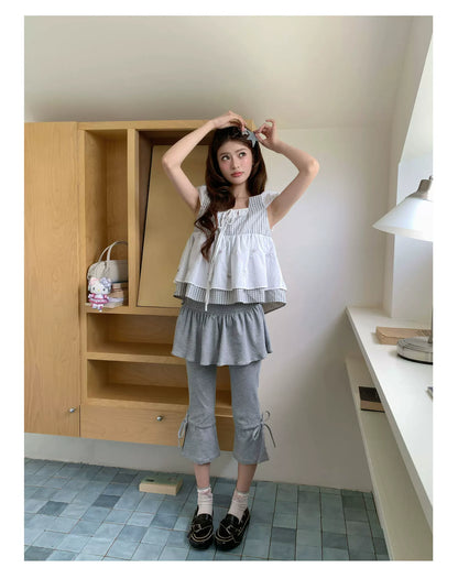 [RF] “Milk Gray Ballet” Gray Adjustable Drawstring Slim Flare Pants