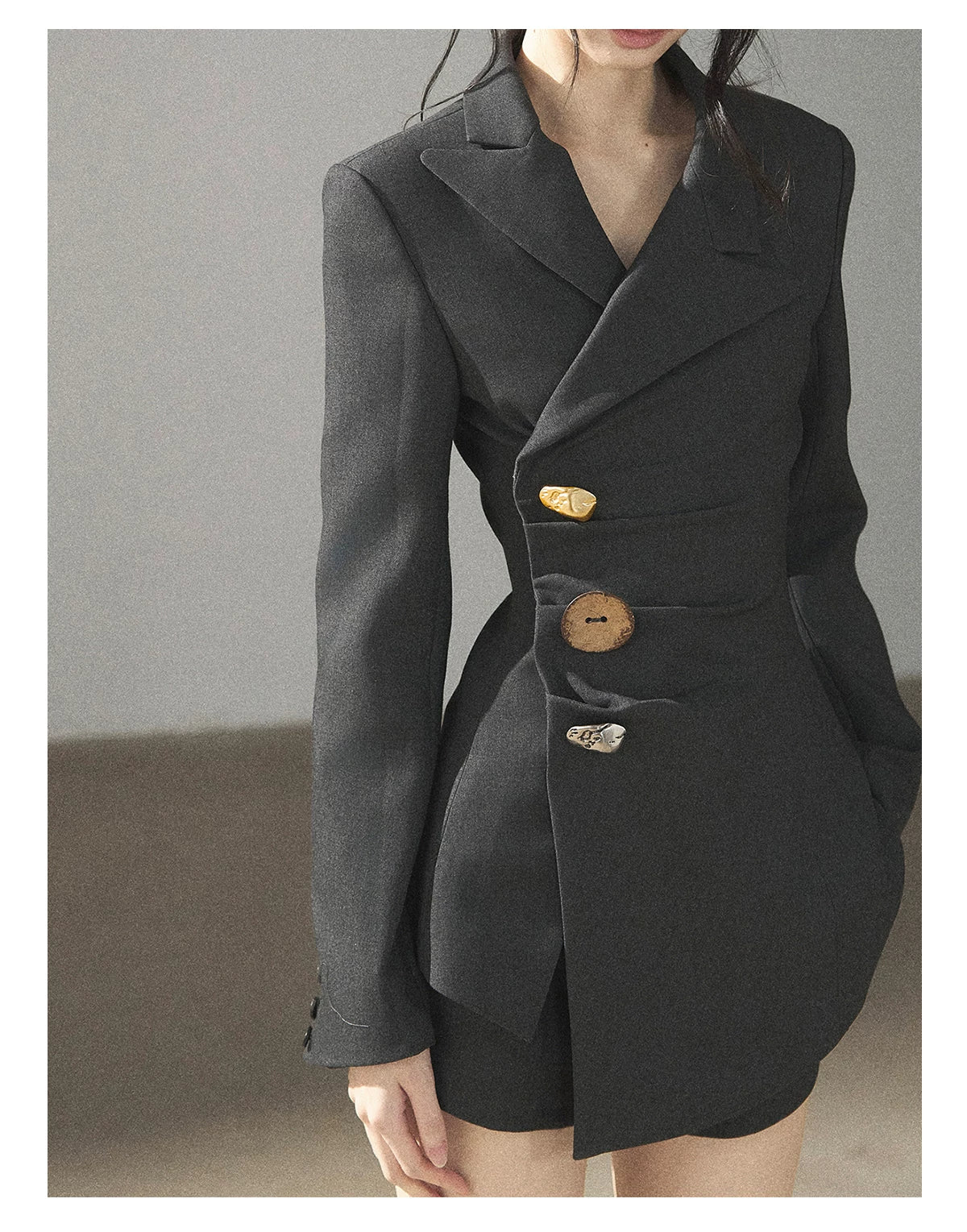 AOMALM - Deep Slate Gray Tailored Blazer & Shorts Set