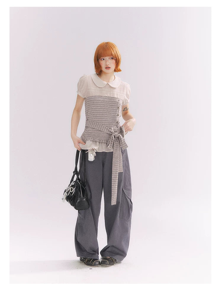 “Old Keepsake Letters” Frost Gray Doll Collar Lace Two-Piece Set