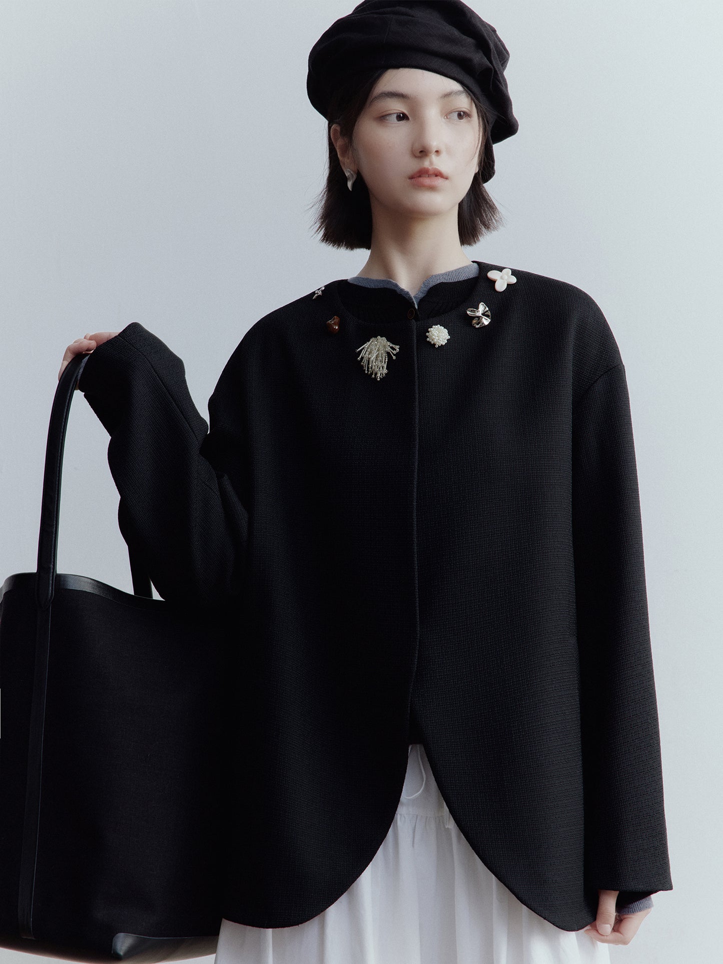 FUSSED Strange Museum Linen Deconstructed Baker Boy Hat – Elegant Black FOFAC-25AW016