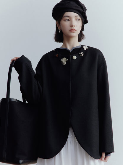 FUSSED Strange Museum Linen Deconstructed Baker Boy Hat – Elegant Black FOFAC-25AW016