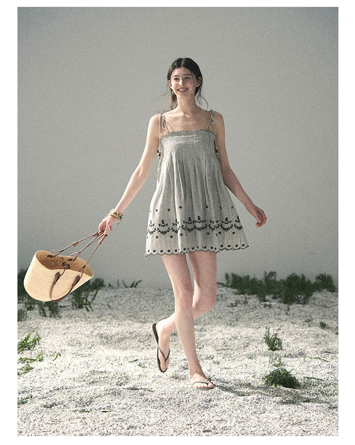 “Ripples Along the Hem” Misty Sea Gray Reversible Babydoll Dress