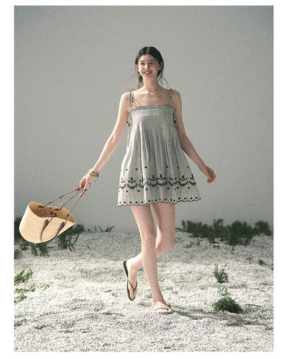 “Ripples Along the Hem” Misty Sea Gray Reversible Babydoll Dress