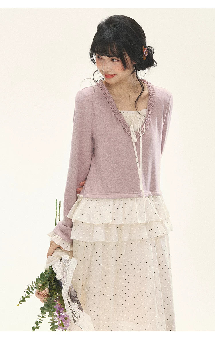 "Berry Layers" Smoky Wisteria Faux-Layer Bow Tiered Mini Dress