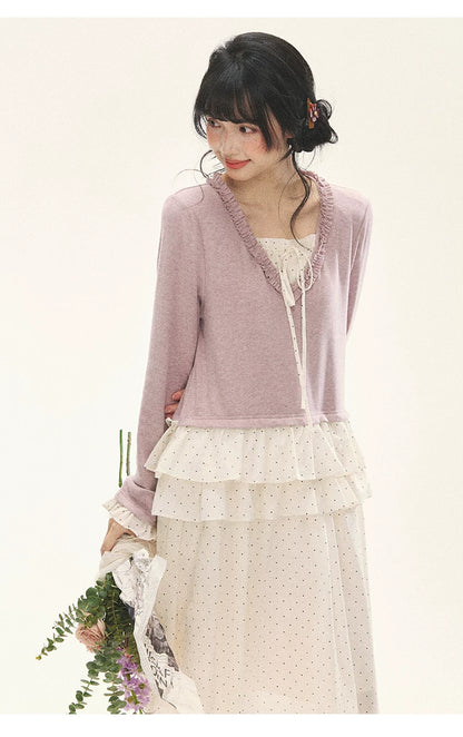 "Berry Layers" Smoky Wisteria Faux-Layer Bow Tiered Mini Dress
