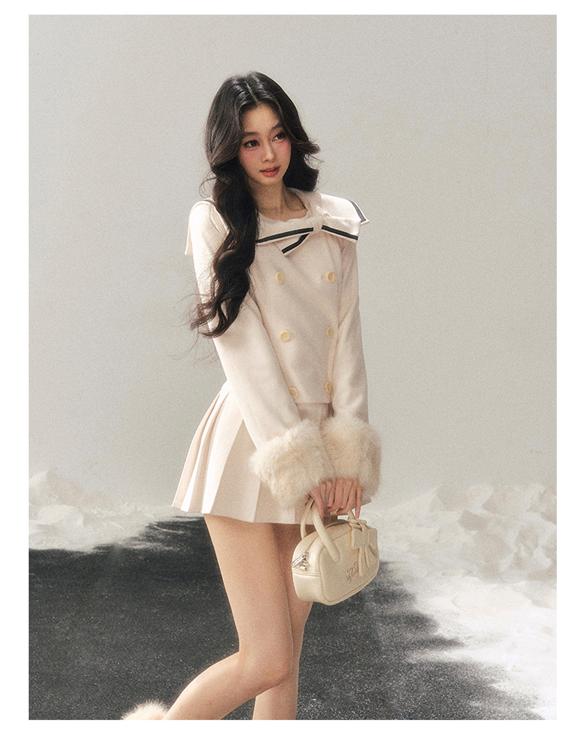 少也眼 "Silent Confession" Apricot Preppy Pleated Mini Dress