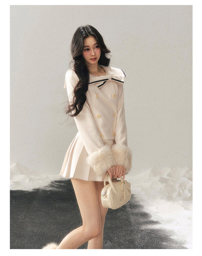 少也眼 "Silent Confession" Apricot Preppy Pleated Mini Dress