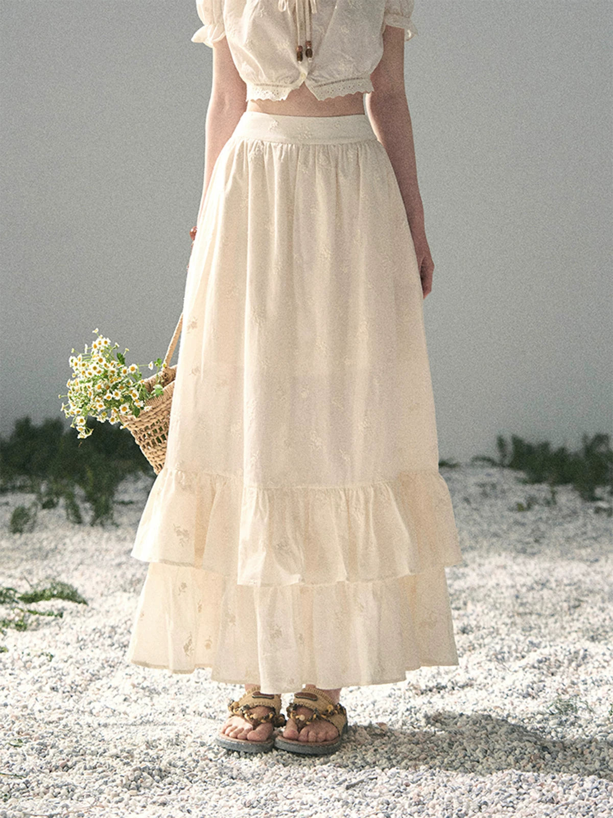 “Fallen Into the Garden” Dutch Cream Two-Piece Skirt Set 5635432