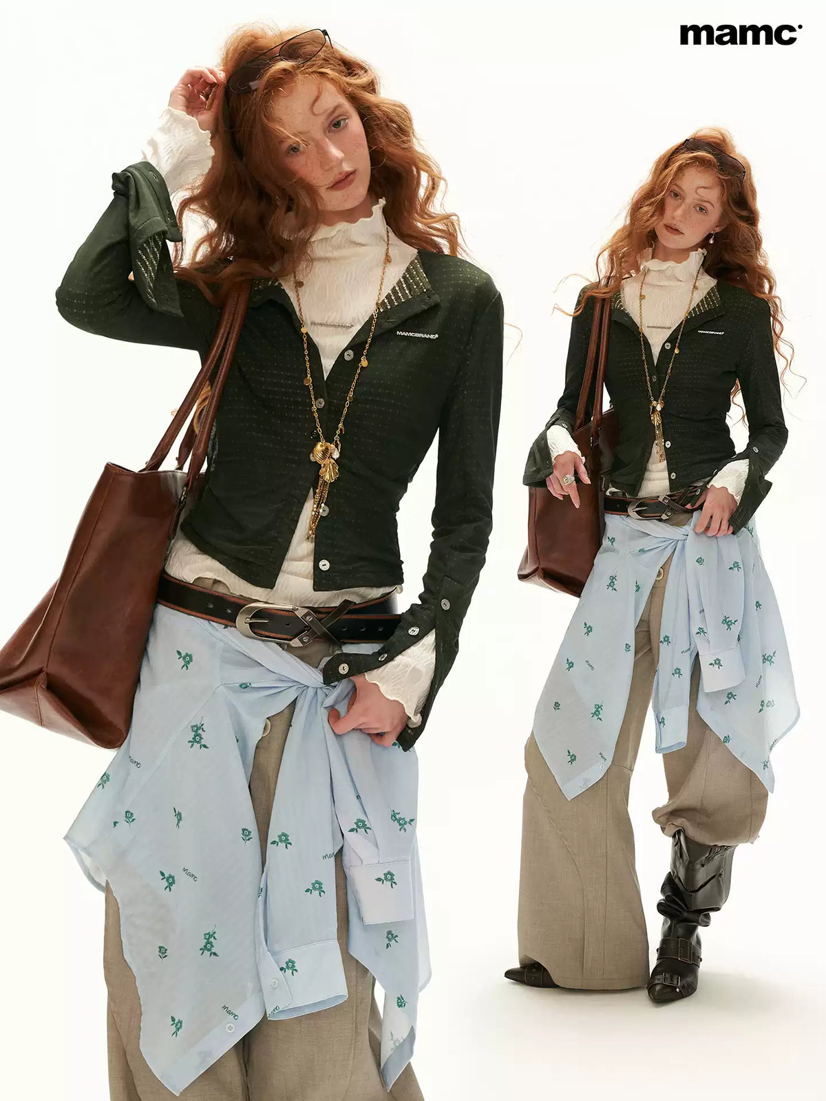 MAMC - Green Textured Jacquard Knit Cardigan with Decorative Buttons
