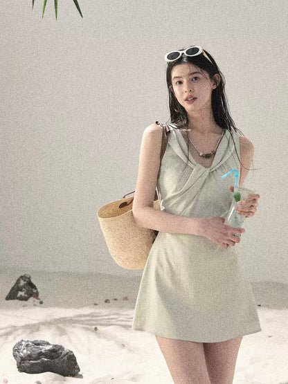 "Botanical Whisper" Sage Mist V-Neck Dress