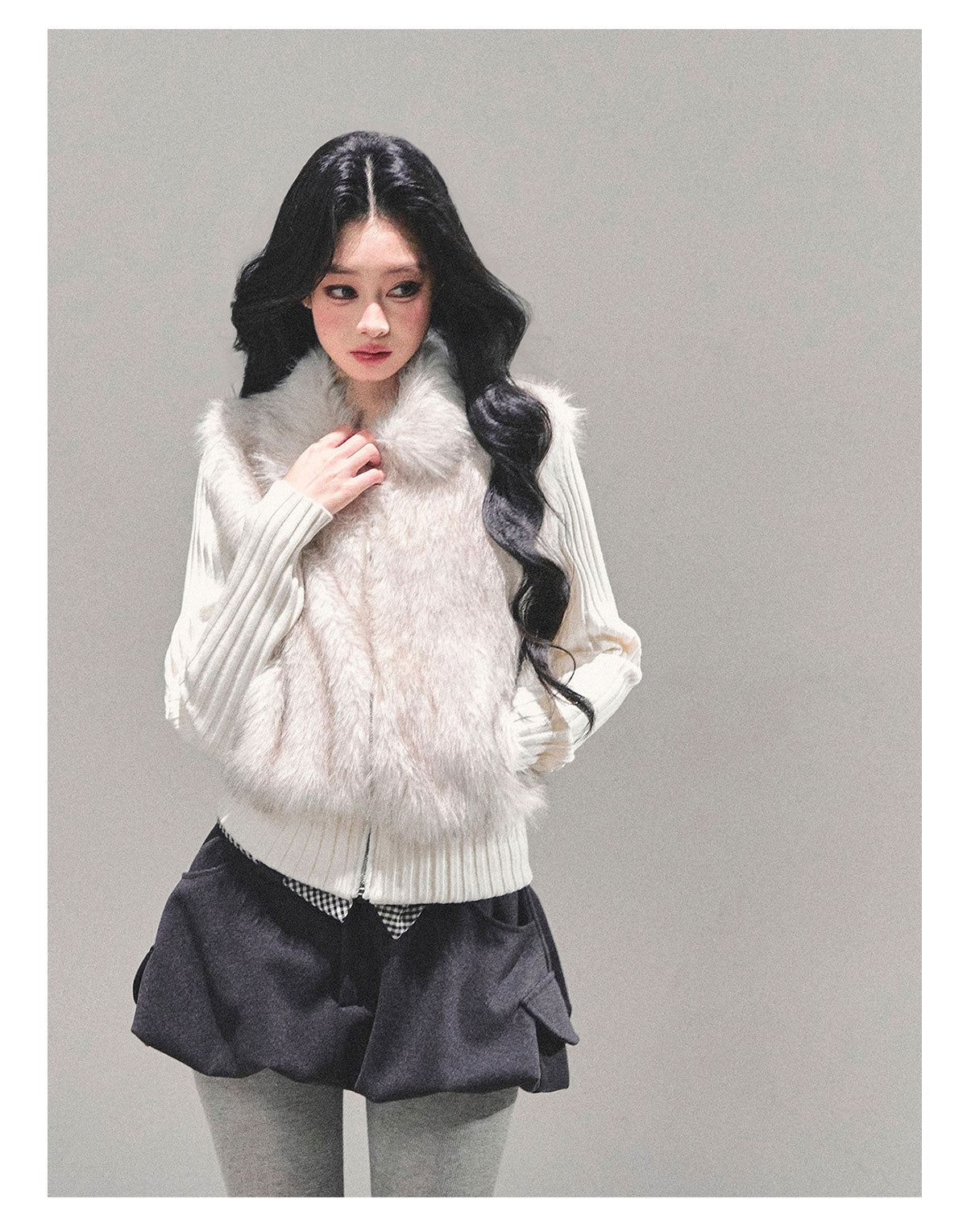 少也眼 "Soft Landing" Faux Fur Layered Jacket 6513513