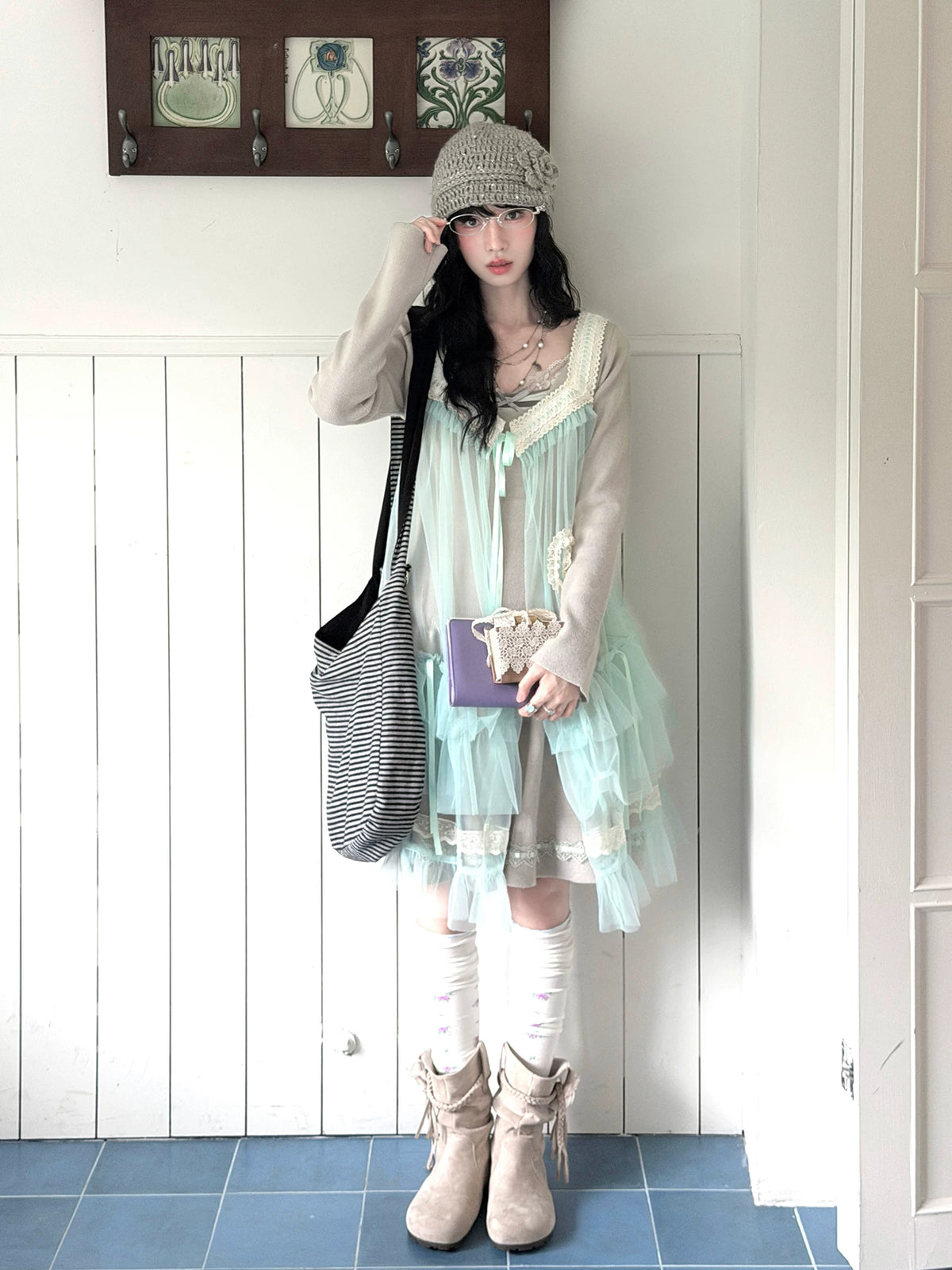 KYOUKO - Mint Green Lace Layered Overlay Skirt