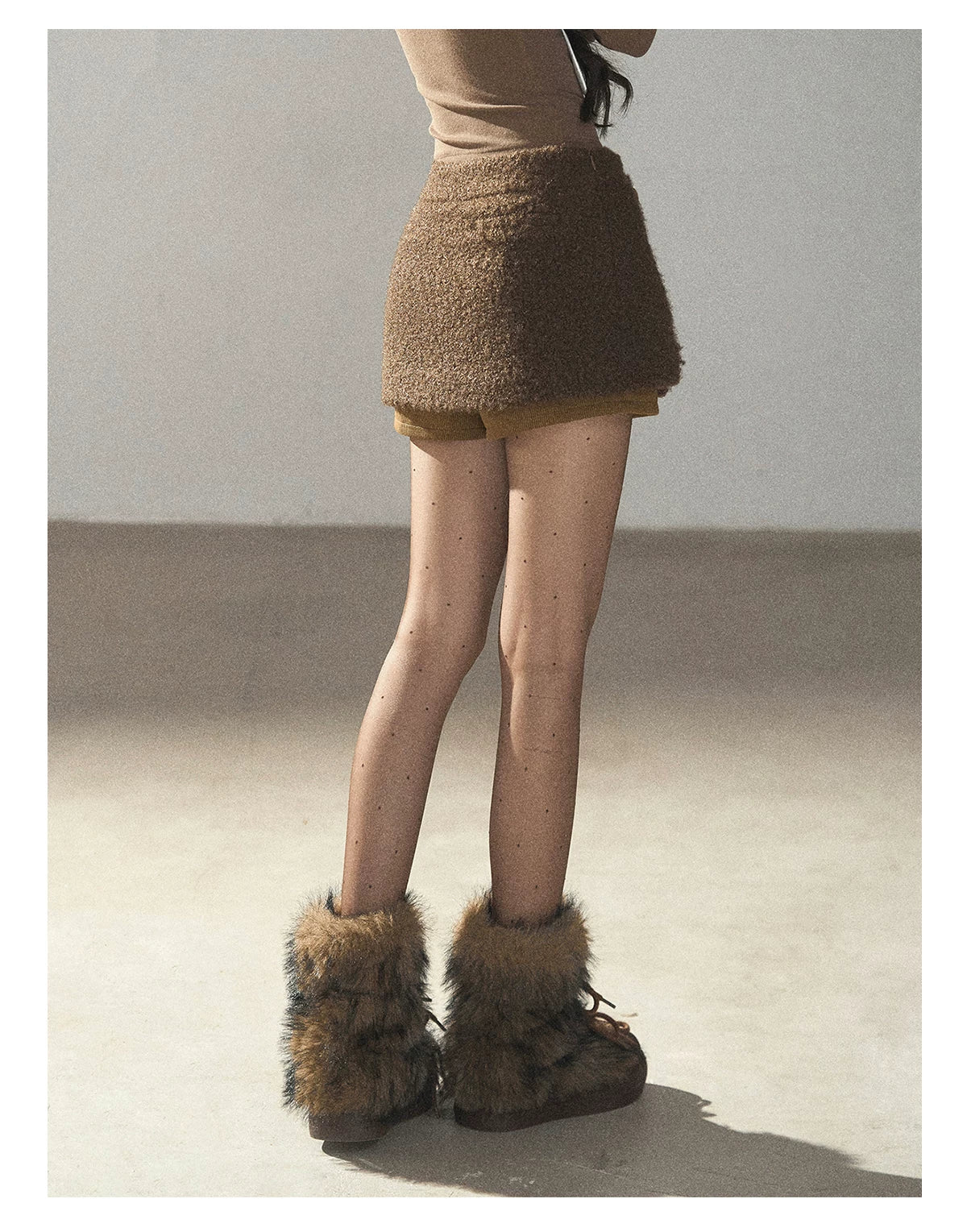 AOMALM - Roasted Pecan Low-Rise Wool-Look Skort