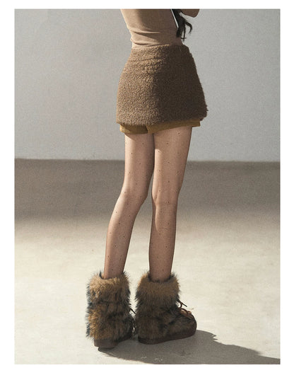 AOMALM - Roasted Pecan Low-Rise Wool-Look Skort