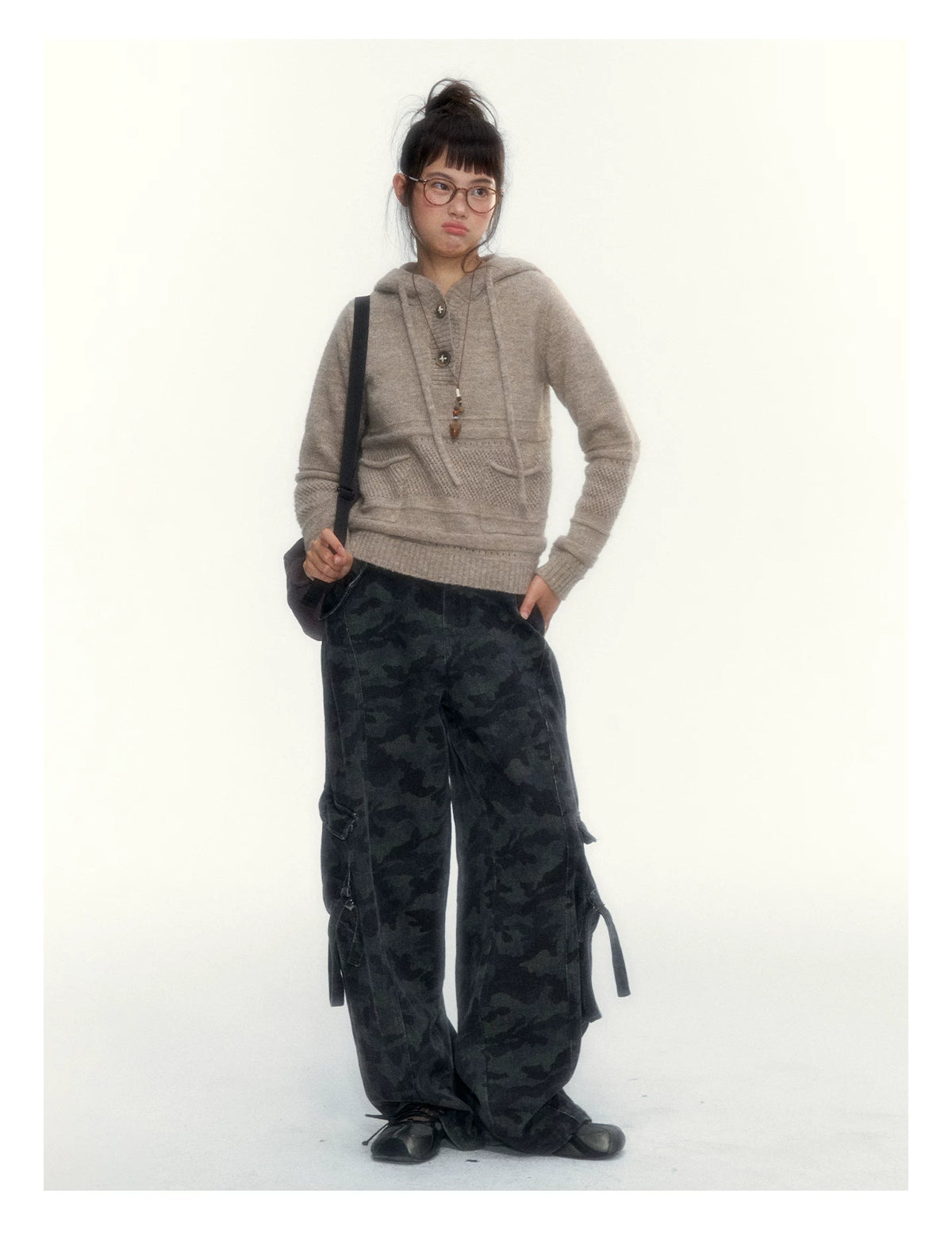 Camouflage Washed Wide-Leg Utility Pants