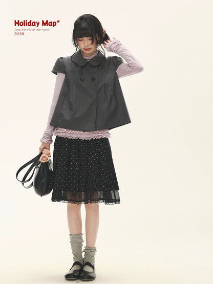 "Polka Reverie" Black Polka Dot Bow Pleated Mini Skirt
