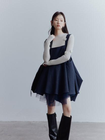FUSSED Fantasy Manta Layered Mesh A-Line Dress – Midnight Blue FOF-25AW199a