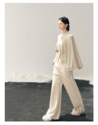 少也眼 "Moss Whisper" Ivory Two-Tone Shawl T-Shirt Two-Piece Set