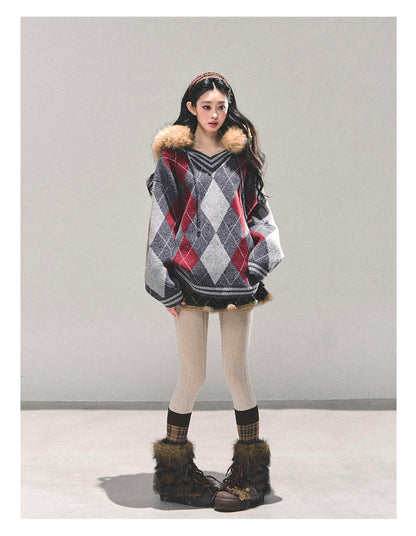 少也眼 "Winter’s Gentle Glow" Faux Fur-Collar Sweater 543512