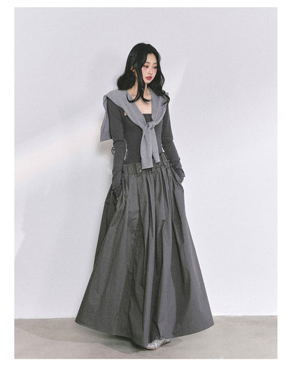 少也眼 "K-Show Muse" Elegant French Hepburn Long-Sleeve Dress - Gray 47867864