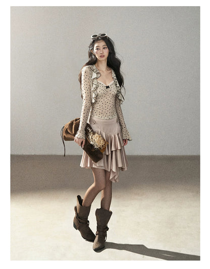 AOMALM - "Ginkgo & Evening Breeze" Misty Cloud Gray French Satin Skirt