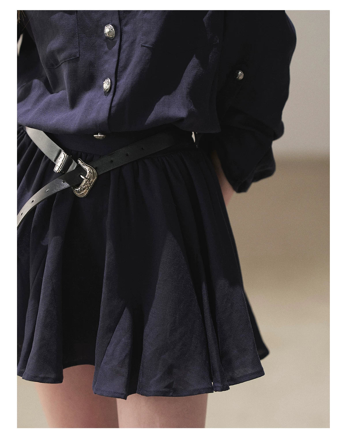 AOMALM - "Moonlight Sinks into the Sea" High-Intellect Utility Shirt Dress (Plain White / Navy Blue, with Belt & Optional Shawl)