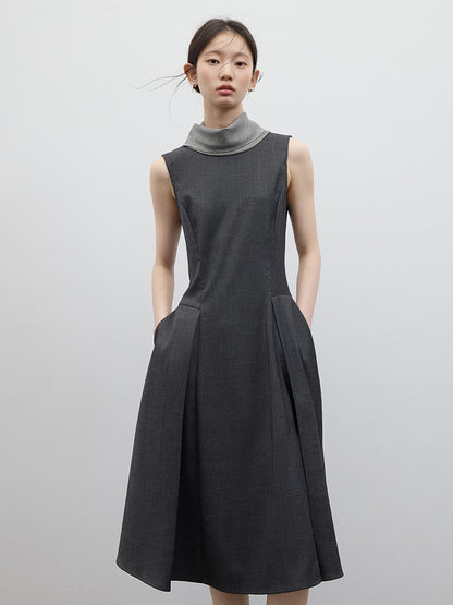 FUSSED Chill Girl Reversible Pleated Sheath Dress – Meteor Gray FOF-25SS052