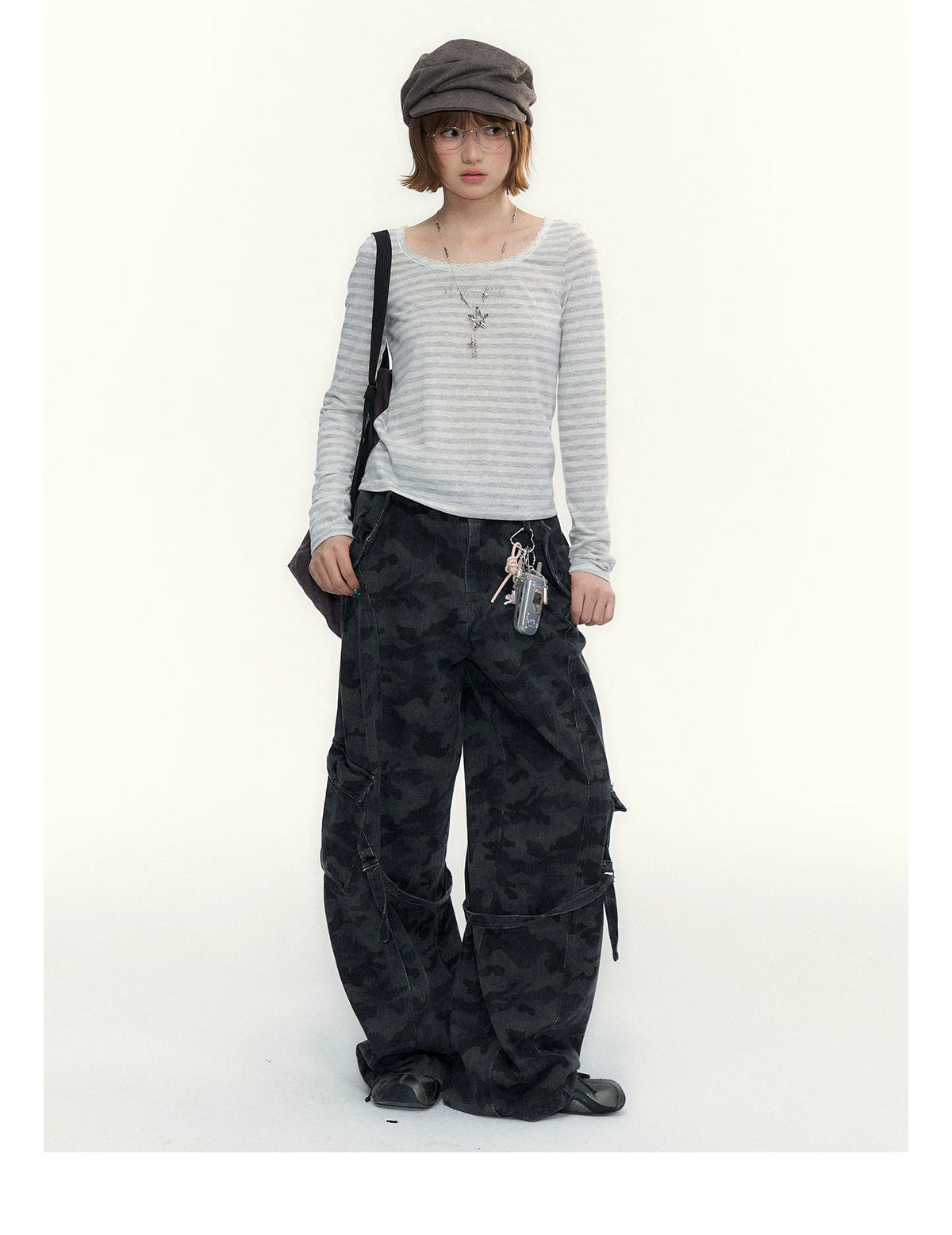 Camouflage Washed Wide-Leg Utility Pants