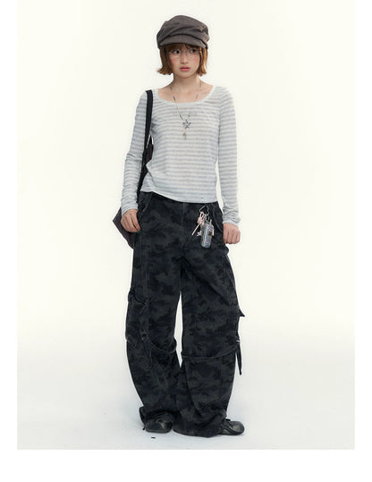 Camouflage Washed Wide-Leg Utility Pants